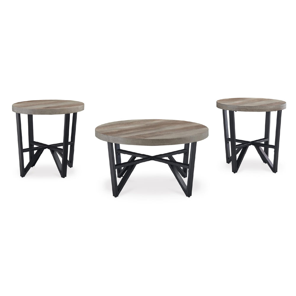 3-Piece Coffee Table & End Table Set – Light Brown & Black