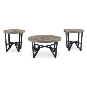 3-Piece Coffee Table & End Table Set – Light Brown & Black