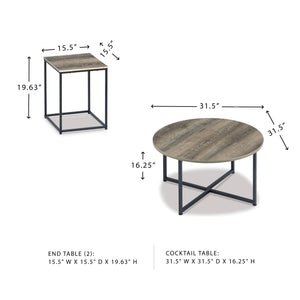 3-Piece Coffee & End Table Set – Round Top, Metal Frame, Wood Grain