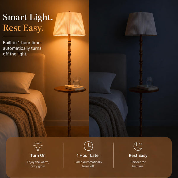 Wood Floor Lamp with Tray — Dimmable, Remote Control, 3 Color Temperatures