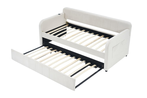 Twin Size Velvet Daybed with Pop-Up Trundle