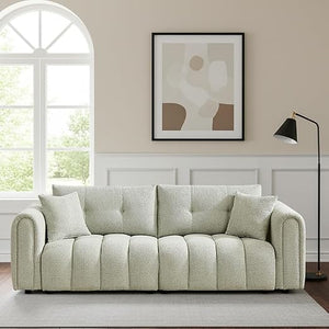 Tufted Boucle Sofa with Rolled Arms - 3-Seat Oversized Loveseat