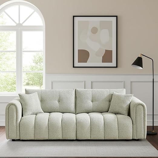 Tufted Boucle Sofa with Rolled Arms - 3-Seat Oversized Loveseat