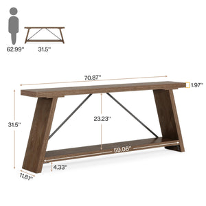 70.9" Industrial Sofa Console Table with 2-Tier Storage