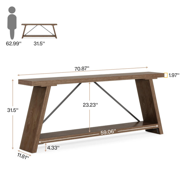 70.9" Industrial Sofa Console Table with 2-Tier Storage