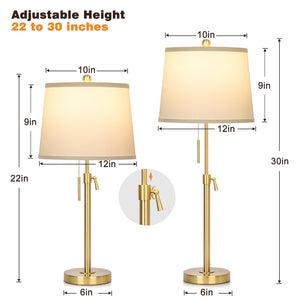 Adjustable Height Table Lamps Set of 2 – Modern Drum Shade with Pull Chain