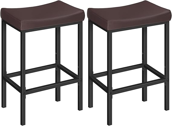 Counter Height Bar Stools with PU Leather Saddle Seat — Set of 2, 3, or 4