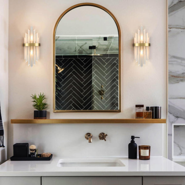Gold Crystal Wall Sconces Set of 2 – Modern Vanity Light Fixtures