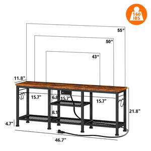TV Stand with Power Outlets & Open Storage Shelves for 55 Inch TVs
