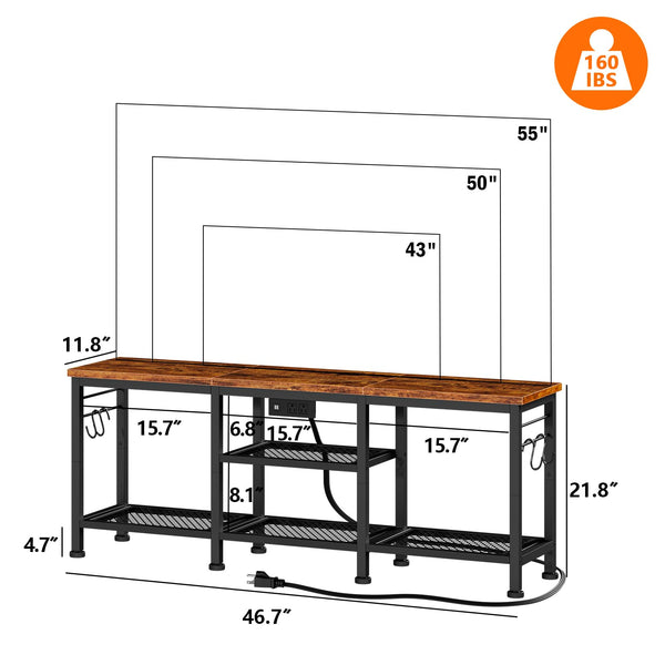 TV Stand with Power Outlets & Open Storage Shelves for 55 Inch TVs
