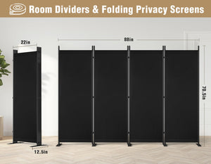 Yettsoy Room Divider 6FT Tall Folding Privacy Partition Screen, 88'' W Portable Wall Divider for Room Separation, Freestanding 4 Panel Room Divider Panel Privacy Screen for Dorm Studio Office, Black