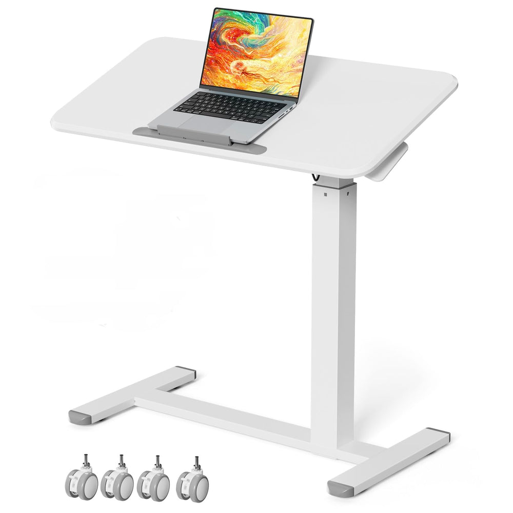 Height Adjustable Overbed Rolling Desk with Tiltable Laptop Surface