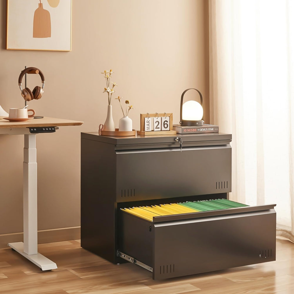 Metal Lateral File Cabinet with Lock – 2-Drawer Home Office Filing Cabinet