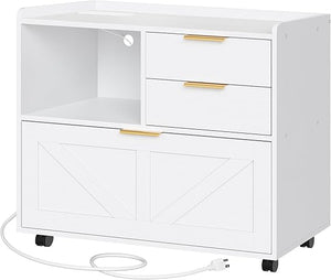 Lateral File Cabinet with Charging Station & Drawers