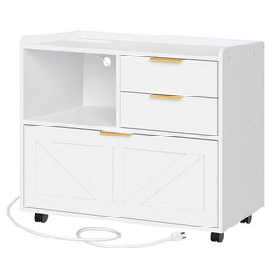 Lateral File Cabinet with Charging Station and Printer Stand