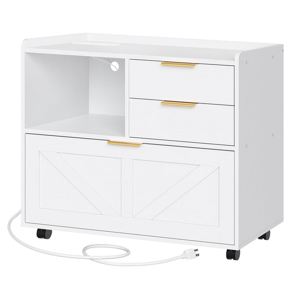 Lateral File Cabinet with Charging Station and Printer Stand