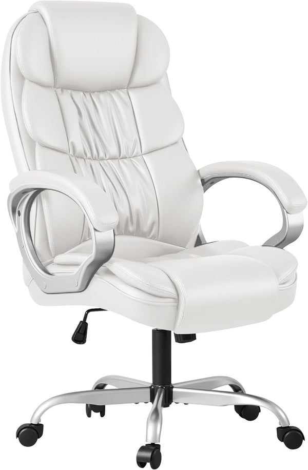 High-Back PU Leather Executive Office Chair with Lumbar Support & Padded Armrests