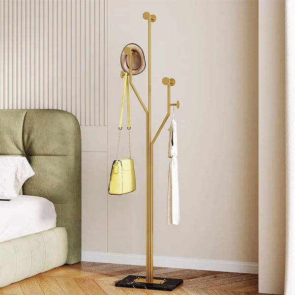 Metal Coat Rack with Marble Base — Freestanding Hook Stand