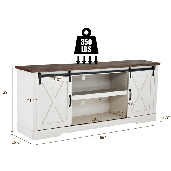 66" Farmhouse TV Stand with Sliding Barn Door