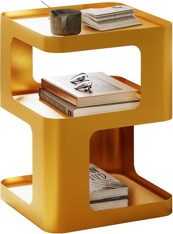 Metal Side Table with Storage – 3-Tier End Table
