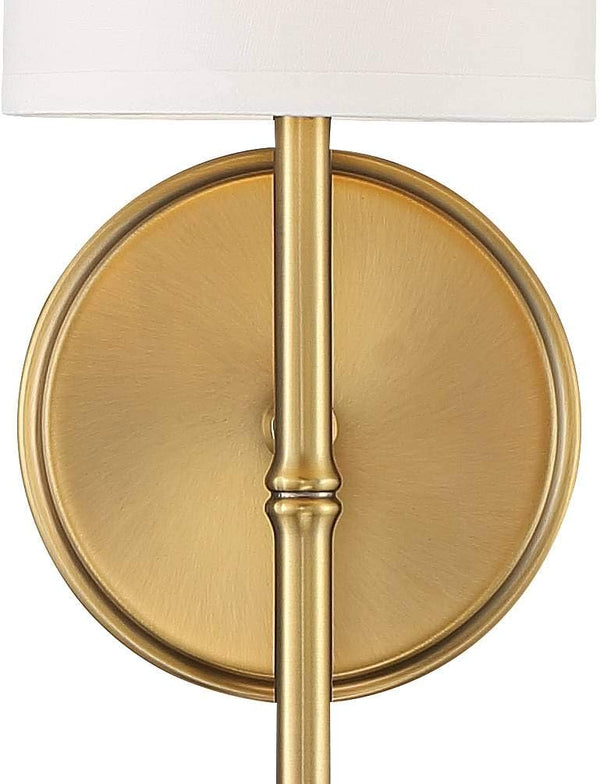 Gold Hardwired Wall Sconce with White Fabric Shade