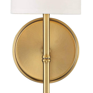 Gold Hardwired Wall Sconce with White Fabric Shade