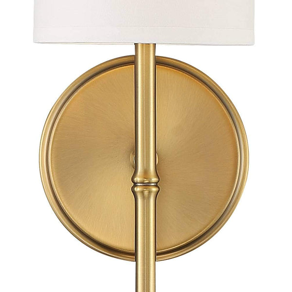 Gold Hardwired Wall Sconce with White Fabric Shade