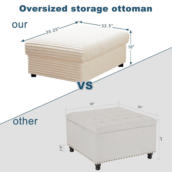 Oversized Corduroy Storage Ottoman with Foot Rest