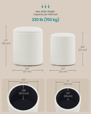 Round Storage Ottoman Set of 2 with Removable Lid