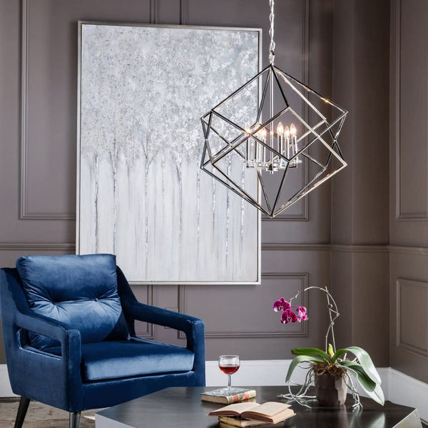 6-Light Polished Nickel Cube Pendant Chandelier