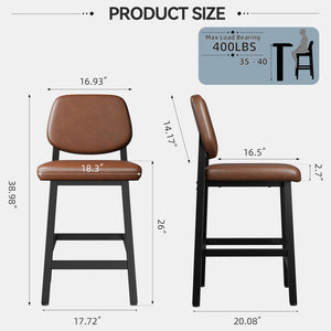 Counter Height Bar Stools Set of 3, 26" Upholstered Kitchen Bar Chairs with Metal Legs