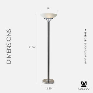 Industrial Floor Lamp – Brushed Steel & Fabric Shade