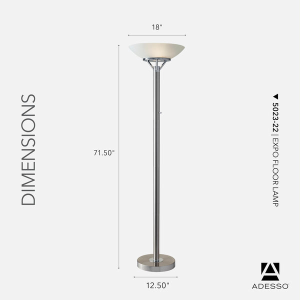 Industrial Floor Lamp – Brushed Steel & Fabric Shade
