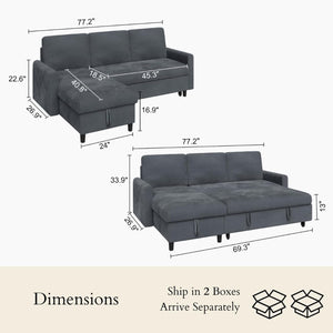 L-Shaped Corduroy Sleeper Sectional Sofa with Storage Chaise