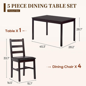 5-Piece Solid Pine Wood Dining Table Set with Upholstered Chairs