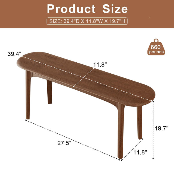 Solid Wood Dining Bench with Rounded Corners – Walnut
