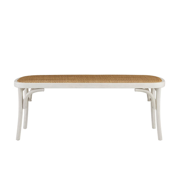 White Bentwood Bench with Rattan Seat