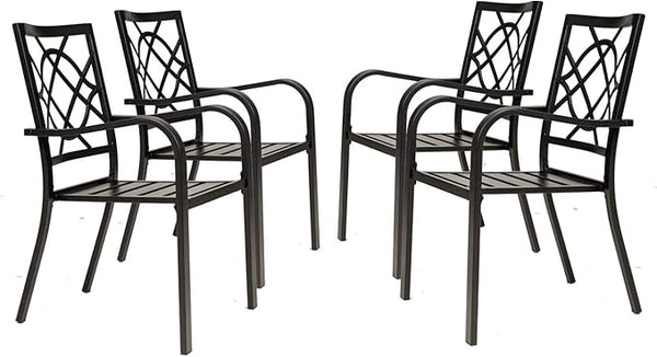 Stackable Metal Outdoor Dining Chairs with Armrests