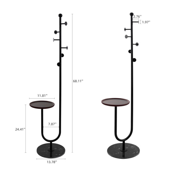 Freestanding Coat Rack with Table & 6 Hooks