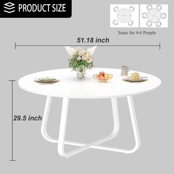 Round Dining Table, Wood Top & Metal Base, Seats 4–6