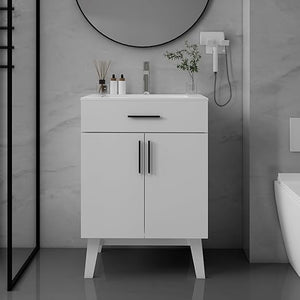 24-Inch Bathroom Vanity with Ceramic Sink & Soft-Close Cabinet