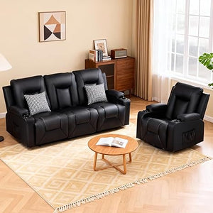 Reclining Sofa Set with Cup Holders – Faux Leather, Multi-Seat Configurations