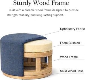 Round Upholstered Ottoman with Wood Base