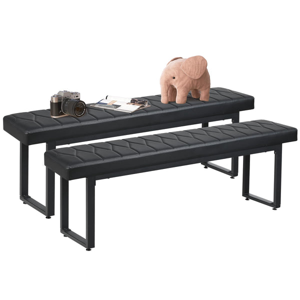 Padded Dining Bench Set of 2 – Faux Leather Upholstered Long Bench