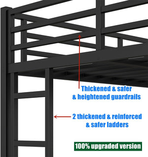 Heavy Duty Metal Bunk Bed with Guardrails & Ladder
