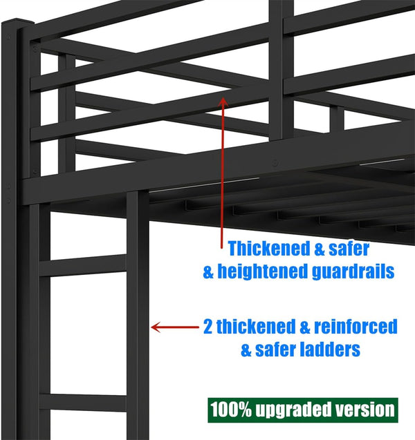 Heavy Duty Metal Bunk Bed with Guardrails & Ladder