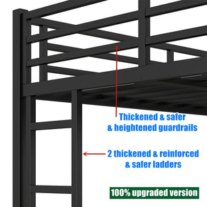 Heavy Duty Metal Bunk Bed with Guardrails & Ladder