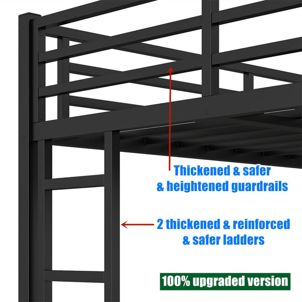 Heavy Duty Metal Bunk Bed with Guardrails & Ladder