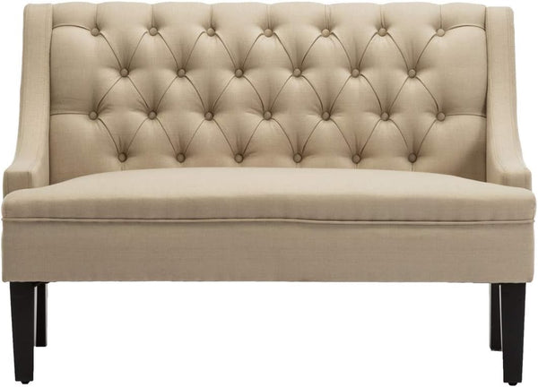 Button Tufted Loveseat Settee with High Back – Khaki