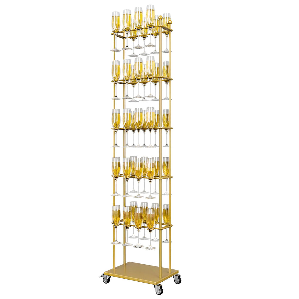 5-Tier Metal Champagne Wall Stand – 40-Glass Stemware Display Rack